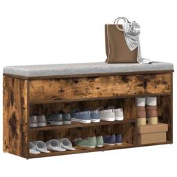 Berkfield Home Shoe Bench Smoked Oak 102x30.5x45 cm Engineered Wood in Brown - thumbnail 2