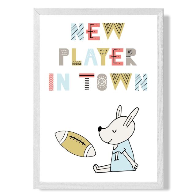 ARTZE Cute New Player in Town Scandi Quote Framed Print SIZE: A2 with White Frame in Pale Blue - image 1