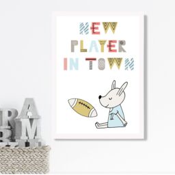 ARTZE Cute New Player in Town Scandi Quote Framed Print SIZE: A2 with White Frame in Pale Blue - thumbnail 2