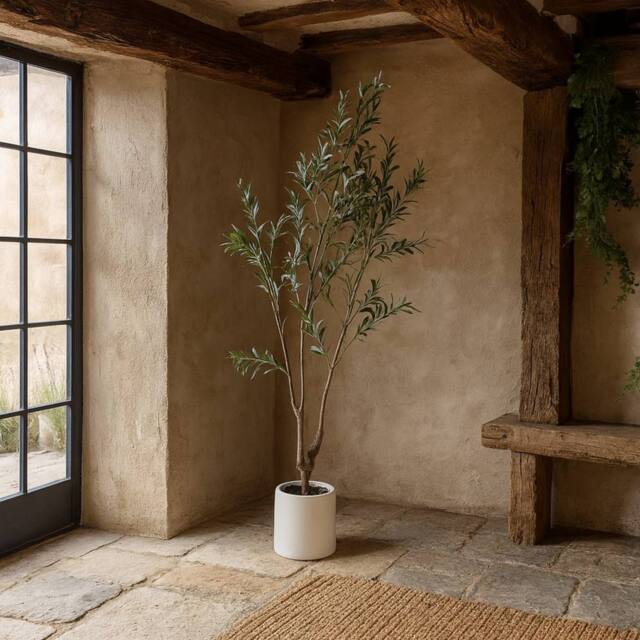 Wyld Haus 210cm Extra Tall Artificial Olive Tree in White Ceramic Pot in Brown - image 1