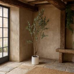 Wyld Haus 210cm Extra Tall Artificial Olive Tree in White Ceramic Pot in Brown - thumbnail 1