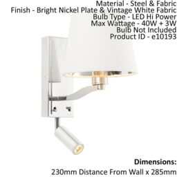 Loops Wall Light Bright Nickel Plate & Vintage White Fabric 40W E14 & 3W LED in Metallics - thumbnail 2
