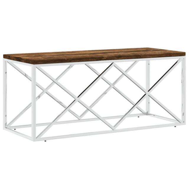 Berkfield Home Coffee Table Stainless Steel & Solid Wood Reclaimed in Silver - image 1