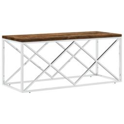 Berkfield Home Coffee Table Stainless Steel & Solid Wood Reclaimed in Silver - thumbnail 1