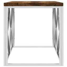 Berkfield Home Coffee Table Stainless Steel & Solid Wood Reclaimed in Silver - thumbnail 4