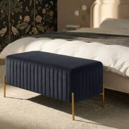 Wyld and Coco Velvet Bench Black Upholstery with Gold Metal Legs 91 x 47 cm - thumbnail 1