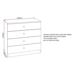 Seconique Denver 4 Drawer Chest in White - thumbnail 9