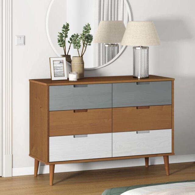 Berkfield Home Drawer Cabinet MOLDE Brown 113x40x80 cm Solid Wood Pine - Size: 113 x 40 x 80 cm - image 1