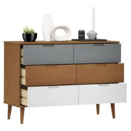 Berkfield Home Drawer Cabinet MOLDE Brown 113x40x80 cm Solid Wood Pine - Size: 113 x 40 x 80 cm - thumbnail 3