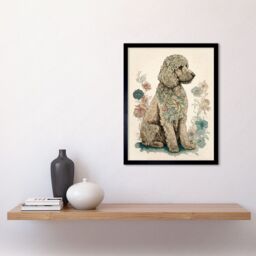 "Artery8 Wall Art Print Poodle Dog with Flower Fur Coat Modern Boho Watercolour Art Framed in Black - Size: W12"" x H16""" - thumbnail 2