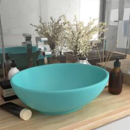 Berkfield Home Luxury Basin Oval-shaped Matt Light Green 40x33 cm Ceramic in Aqua - thumbnail 2