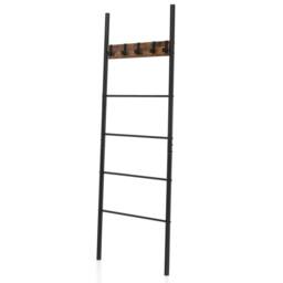Costway 5-Tier Wooden Blanket Holder Rack Wall Leaning Ladder Shelf w/5 Hooks in Brown - thumbnail 5