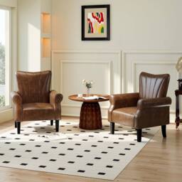 NESTLUNE Upholstered Modern Accent Chair, Armchair with Wood Legs in Brown - Size: 100 cm x 15 cm - thumbnail 6