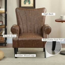 NESTLUNE Upholstered Modern Accent Chair, Armchair with Wood Legs in Brown - Size: 100 cm x 15 cm - thumbnail 5