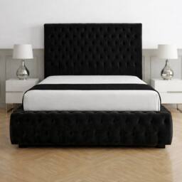 Living Comfort Bedz Countess Plush Velvet Upholstered Bed Slatted Base - 48Inch Headboard in Black - Size: Double - thumbnail 2