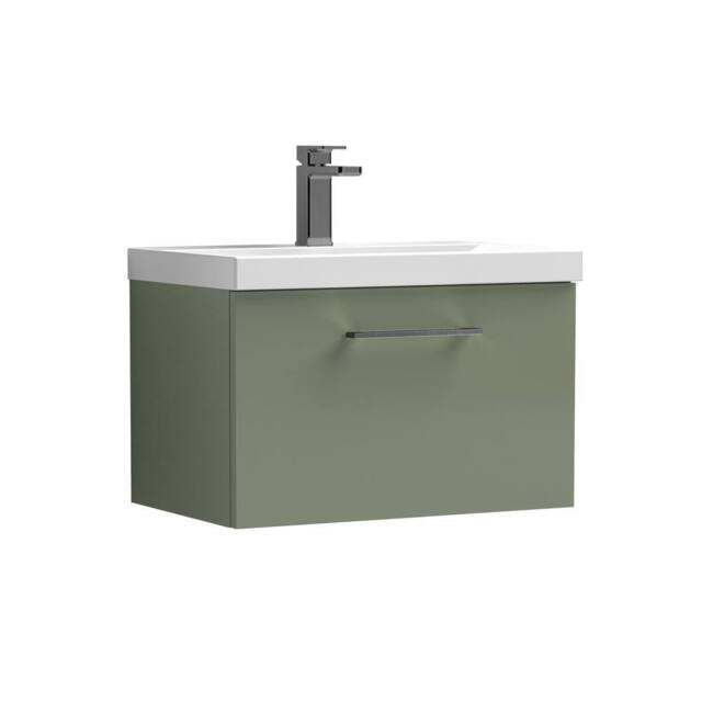 Balterley 600mm Wall Hung 1 Drawer Vanity Basin Unit, Satin Green, Pewter Handle in Green - image 1