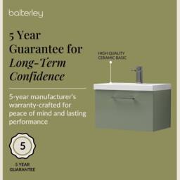 Balterley 600mm Wall Hung 1 Drawer Vanity Basin Unit, Satin Green, Pewter Handle in Green - thumbnail 6