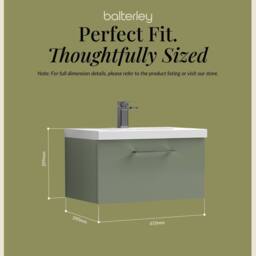 Balterley 600mm Wall Hung 1 Drawer Vanity Basin Unit, Satin Green, Pewter Handle in Green - thumbnail 5