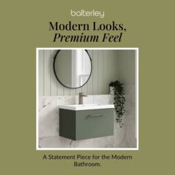 Balterley 600mm Wall Hung 1 Drawer Vanity Basin Unit, Satin Green, Pewter Handle in Green - thumbnail 7