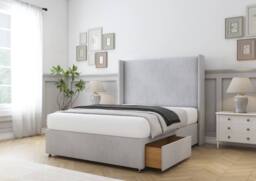 "Sloomy Devonshire Naples Divan Base No Drawers - 54"" Wingback Headboard in Silver - Size: Small Single" - thumbnail 4