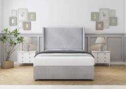 "Sloomy Devonshire Naples Divan Base No Drawers - 54"" Wingback Headboard in Silver - Size: Small Single" - thumbnail 2