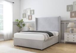 "Sloomy Devonshire Naples Divan Base No Drawers - 54"" Wingback Headboard in Silver - Size: Small Single" - thumbnail 3