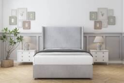 "Sloomy Devonshire Naples Divan Base No Drawers - 54"" Wingback Headboard in Silver - Size: Small Single" - thumbnail 1