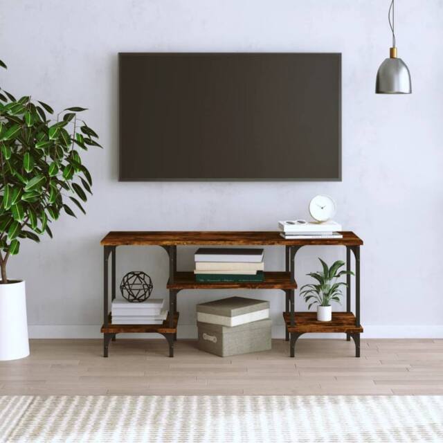 Berkfield Home TV Cabinet Smoked Oak 102x35x45.5 cm Engineered Wood in Brown - image 1
