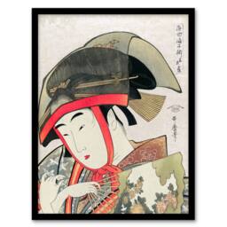 Artery8 Utamaro Kitagawa Framed Wall Art Print Woman Dancer With Fan in Green - Size: A4 - thumbnail 1