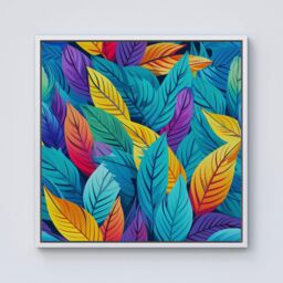 Warren Reed - Designer Bright Colourful Leaves Framed Canvas in Off-White - Size: w10 inch x h10 inch - thumbnail 1