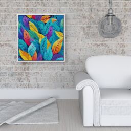 Warren Reed - Designer Bright Colourful Leaves Framed Canvas in Off-White - Size: w10 inch x h10 inch - thumbnail 2