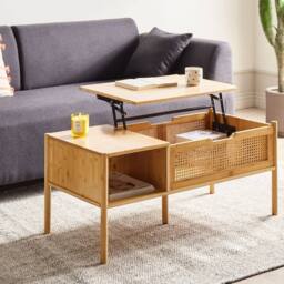 Wyld and Coco Bamboo and Rattan Lift-Top Coffee Table 99 x 48 cm with Storage in Natural - thumbnail 1