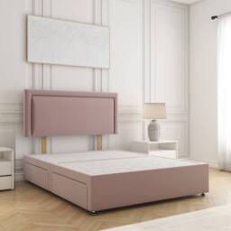 "BSSPOKE Ella Divan Bed Plush Velvet 24"" Headboard & No Mattress No Drawers in Pink - Size: King"