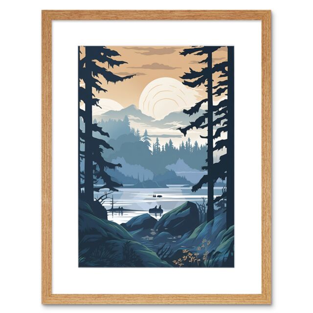 "Artery8 Wall Art Print Lake View in Rainforest Landscape Artwork Framed 9X7 Inch in Beige - Size: W7"" x H9""" - image 1