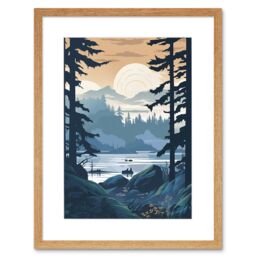"Artery8 Wall Art Print Lake View in Rainforest Landscape Artwork Framed 9X7 Inch in Beige - Size: W7"" x H9""" - thumbnail 1