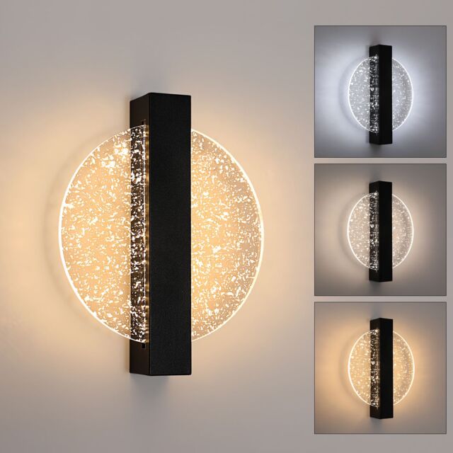 COMELY 12W Round Acrylic Modern Wall Lamp, Black, 3000K/4500K/6500K in Black - image 1