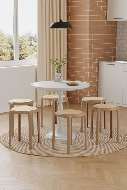 Living and Home 6 PCS Minimalist Plastic Backless Stacking Stool in Light Brown - image 1