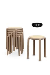 Living and Home 6 PCS Minimalist Plastic Backless Stacking Stool in Light Brown - thumbnail 2