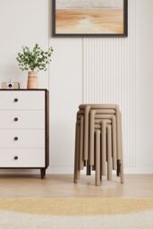Living and Home 6 PCS Minimalist Plastic Backless Stacking Stool in Light Brown - thumbnail 4