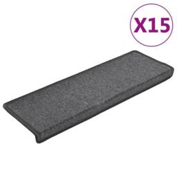 Berkfield Home Carpet Stair Treads 15 pcs 65x21x4 cm Dark Grey - Size: Medium - thumbnail 2
