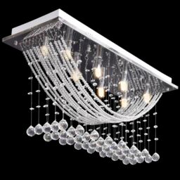 Berkfield Home White Ceiling Lamp with Glittering Glass Crystal Beads 8 x G9 29 cm in Silver - thumbnail 4