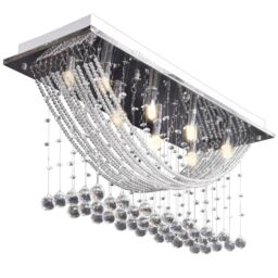 Berkfield Home White Ceiling Lamp with Glittering Glass Crystal Beads 8 x G9 29 cm in Silver - thumbnail 5