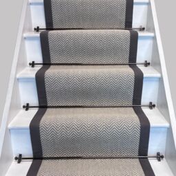 RainbowHome Herringbone Dapple Pure Wool Stair Runner With 100% Cotton Grey Border 70cm x 700cm in White - Size: 50 cm x 600 cm