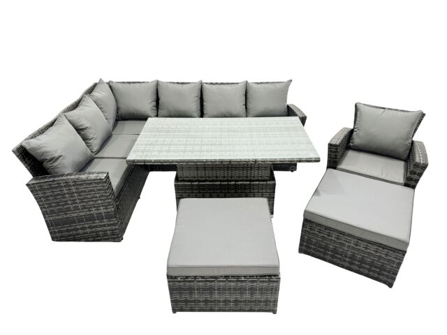 Fimous Poly Rattan Outdoor Patio Corner Sofa Set with 2 Big Stool, Chair in Dark Grey - image 1