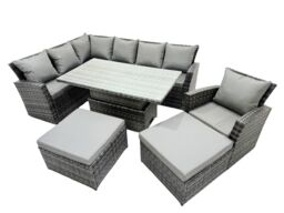 Fimous Poly Rattan Outdoor Patio Corner Sofa Set with 2 Big Stool, Chair in Dark Grey - thumbnail 2