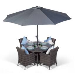 Thats Furniture Savannah Round 4 Seater Patio Dining Set with Ice Bucket Drinks Cooler in Grey