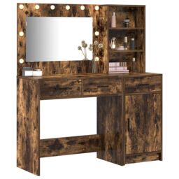 Berkfield Home 2 Piece Dressing Table Set with LED Smoked Oak Engineered Wood in Brown - thumbnail 3