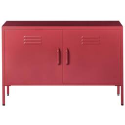 Wyld and Coco Red Steel 2-Door Industrial Sideboard for Home Office Storage - thumbnail 4