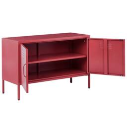 Wyld and Coco Red Steel 2-Door Industrial Sideboard for Home Office Storage - thumbnail 5