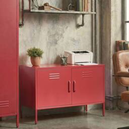 Wyld and Coco Red Steel 2-Door Industrial Sideboard for Home Office Storage - thumbnail 1